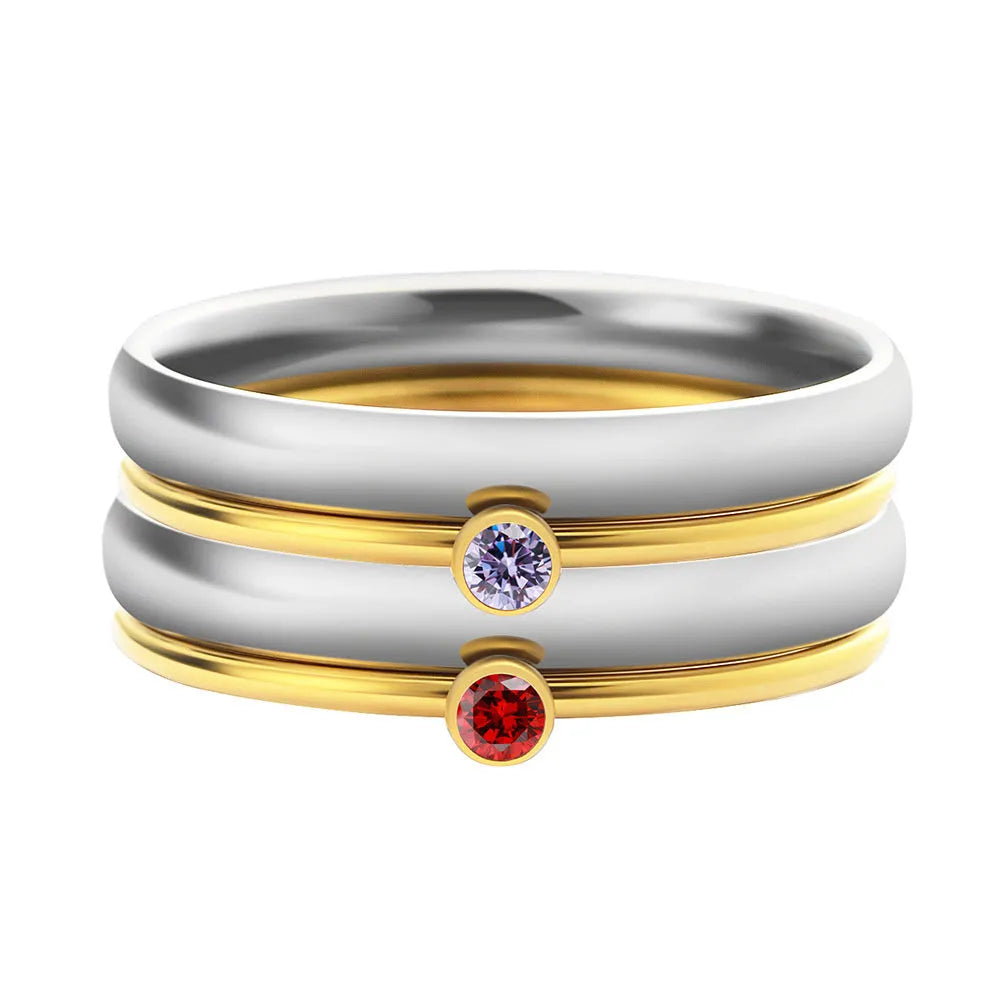 December birthstone colour titanium steel ring with engraved geometric pattern in superimposing design