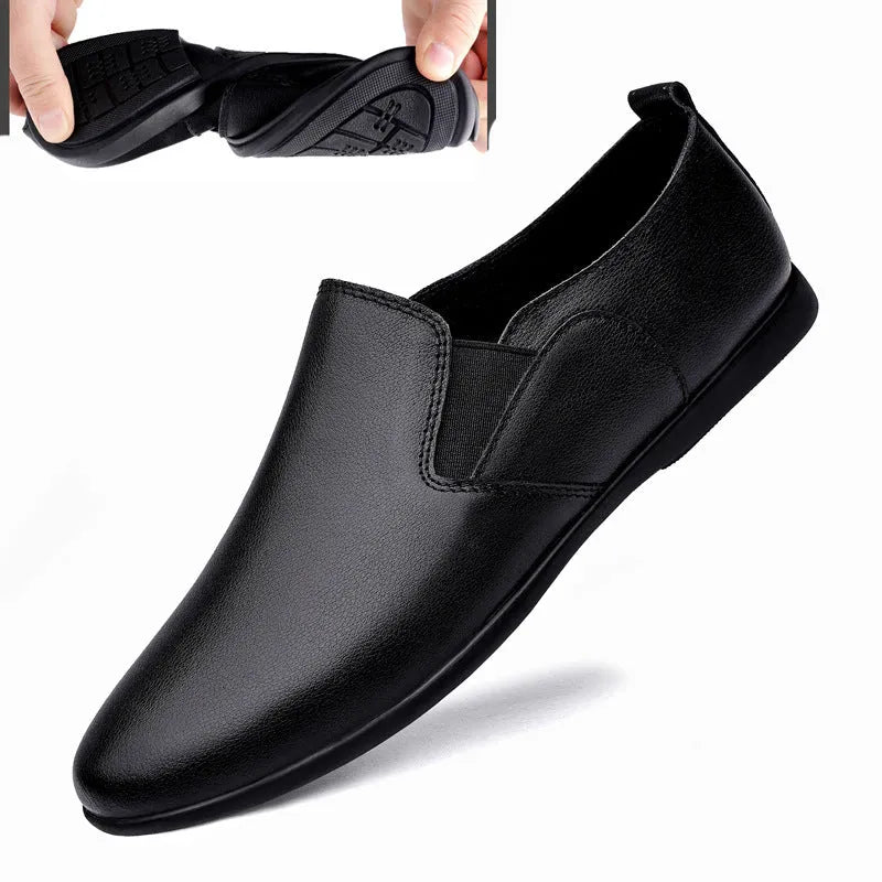 Men's cowhide leather breathable business shoes round toe black colour size 37-46