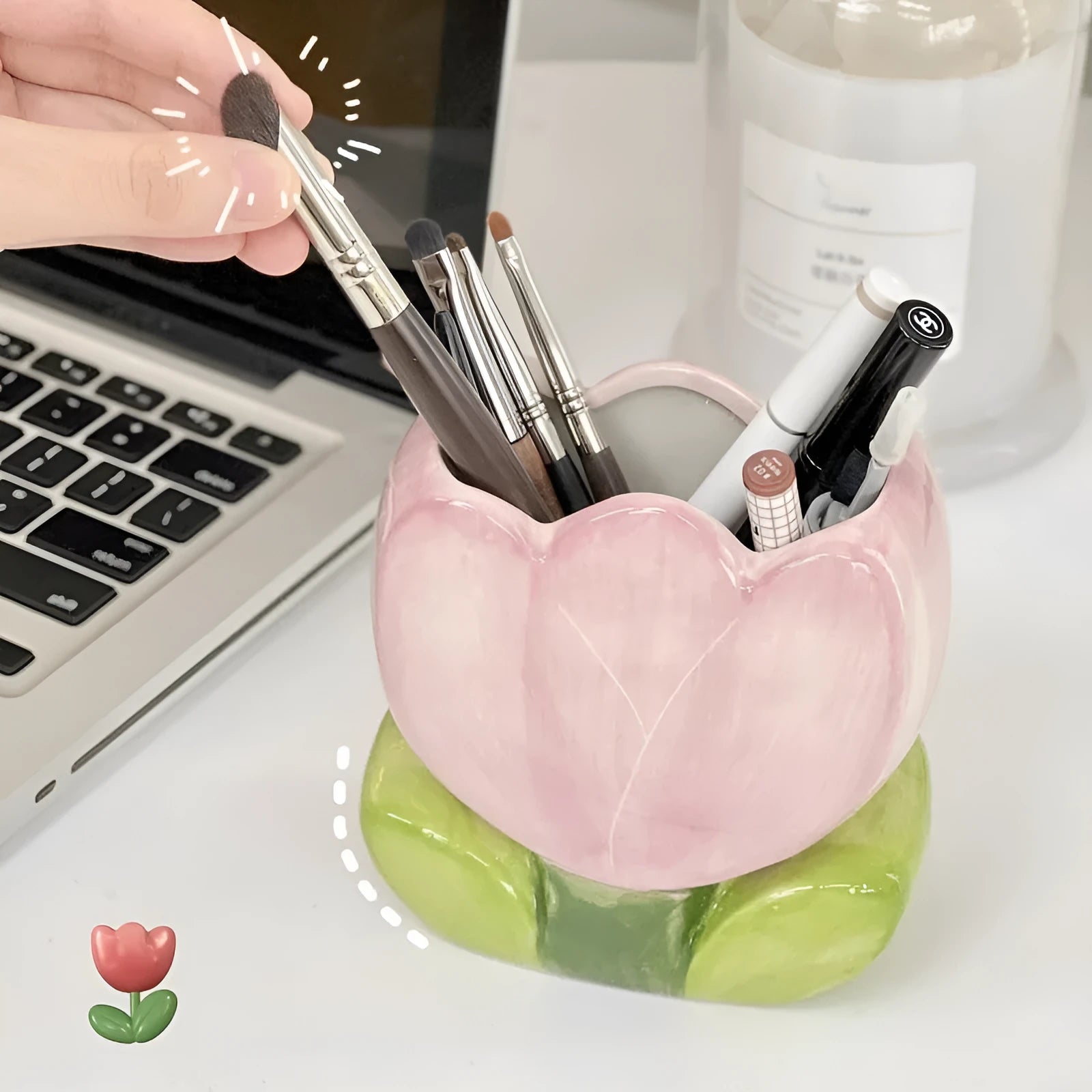Ceramic flower pen holder storage box with floral pattern, dimensions 11.8x5.8x10 cm