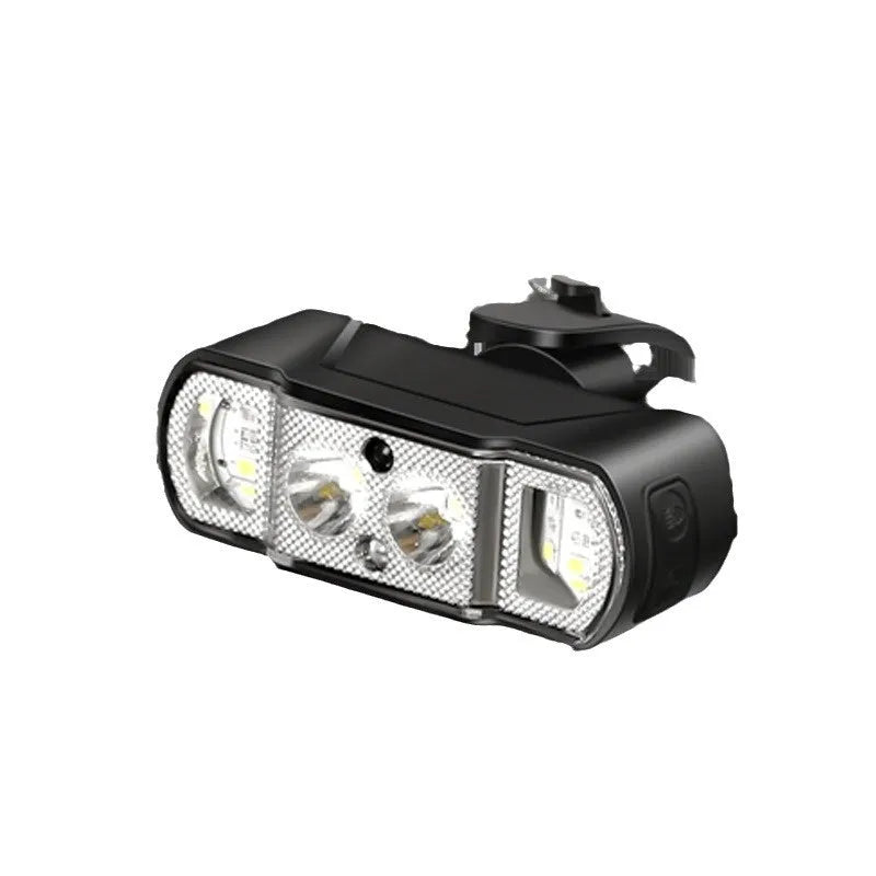 Black USB rechargeable bicycle headlight with wave induction sensor on a bike handlebar