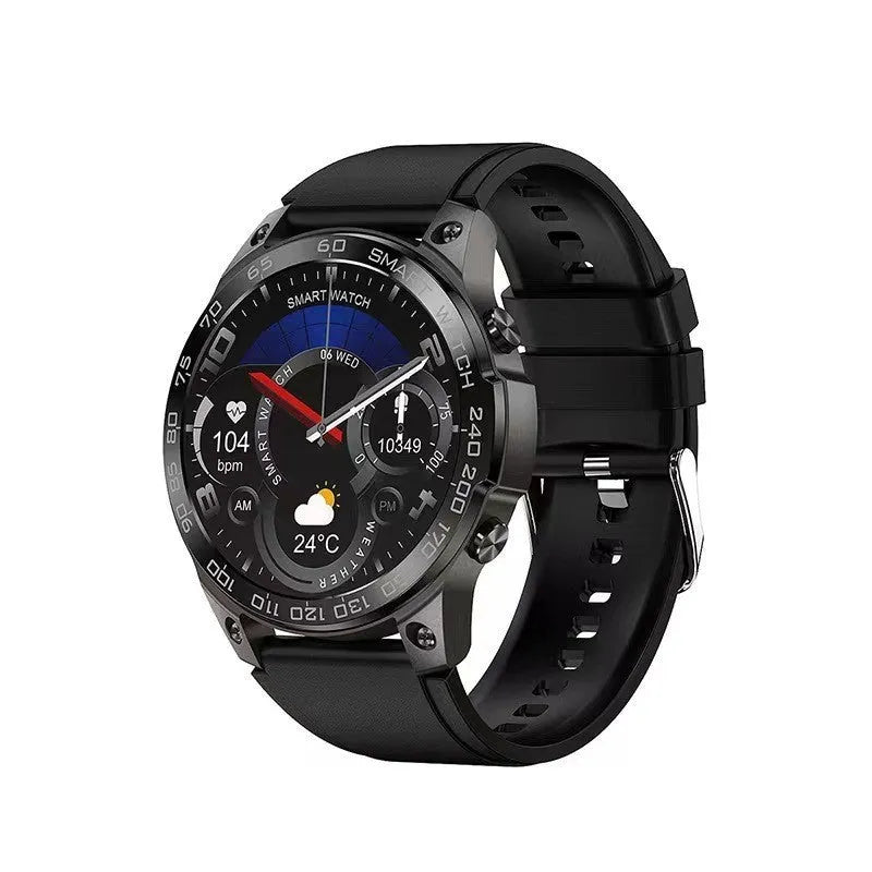 Bluetooth sports watch with AMOLED screen showing health metrics on silicone strap
