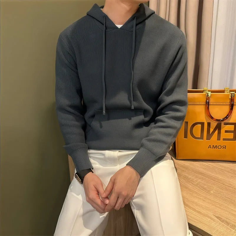 Lazy slightly loose all-matching knitted sweater in green polyester fibre long sleeves pullover
