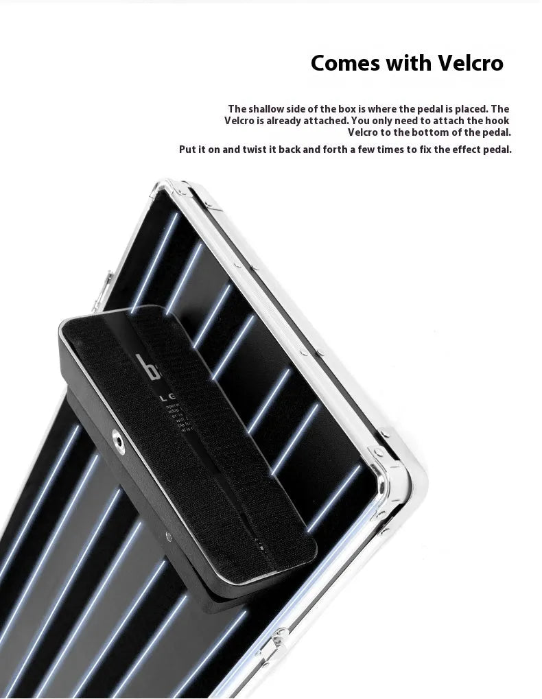 Aviation box T-EC8 trumpet style single guitar effect pedal on a dark surface