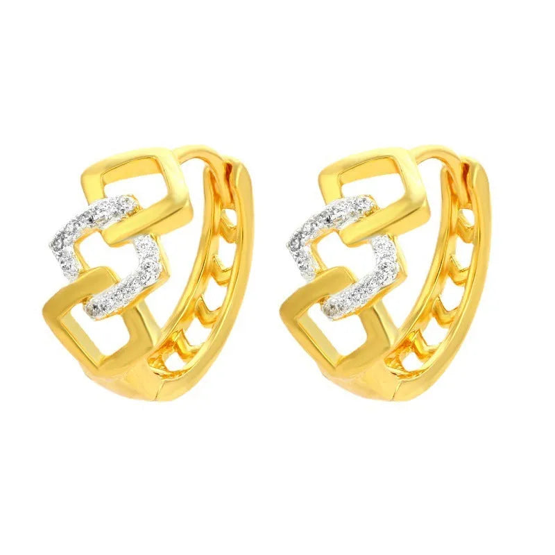 Geometric hollow-out gold ear clip earrings with alloy construction