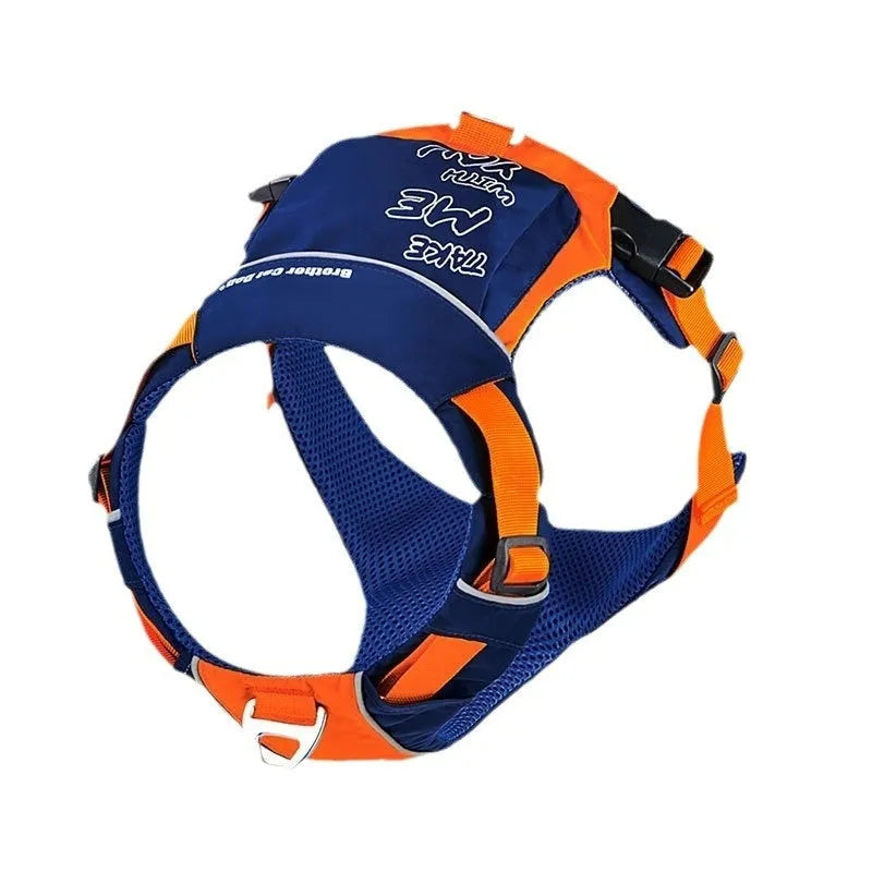Nylon dog chest strap vest harness with hand rope in orange blue colour