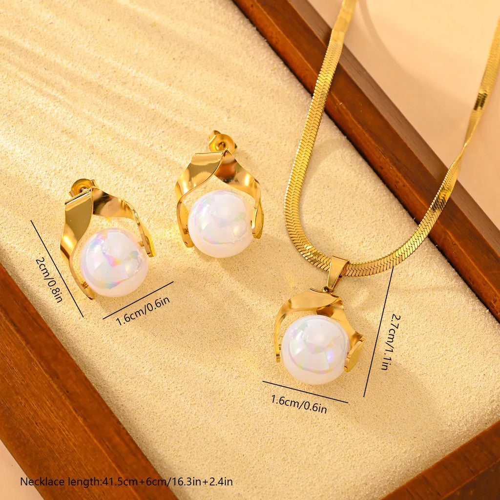 Fashion lady pearl earrings set in titanium steel with electroplating love heart water drop bell shapes, including necklace and stud earrings