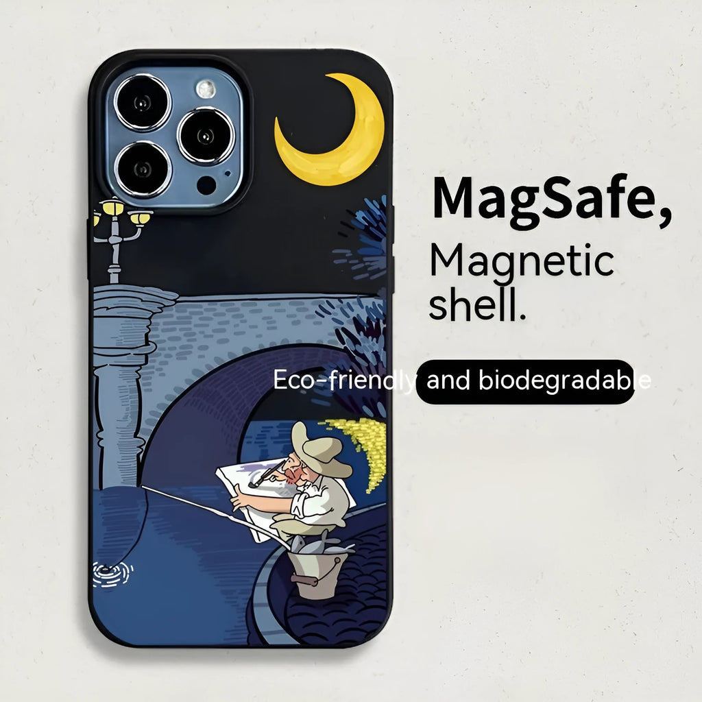 Magnetic resin retro graffiti phone case for iPhone 13 and 14 series in green