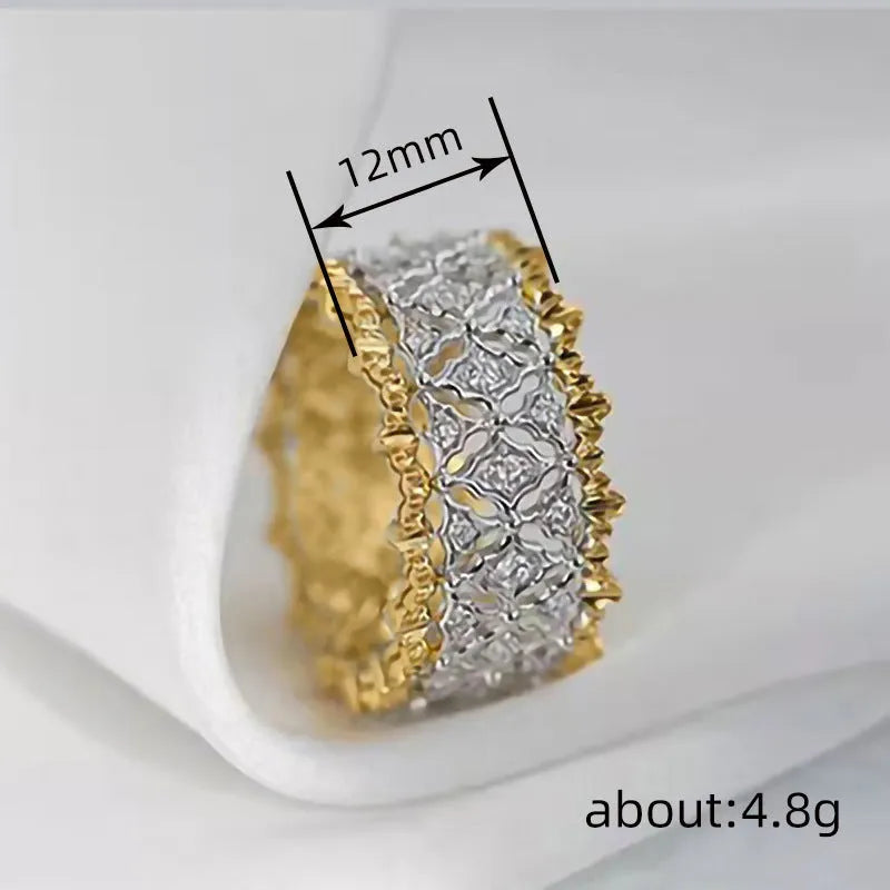 Geometric copper ring with two-tone gold electroplated finish and round zircon detail