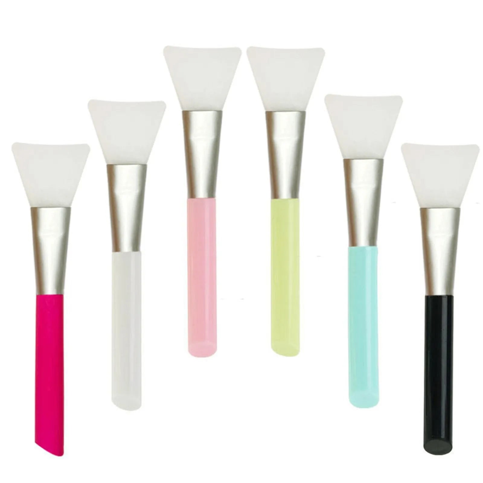 Reusable silicone face mask applicator spatula in six colour options on a clean surface