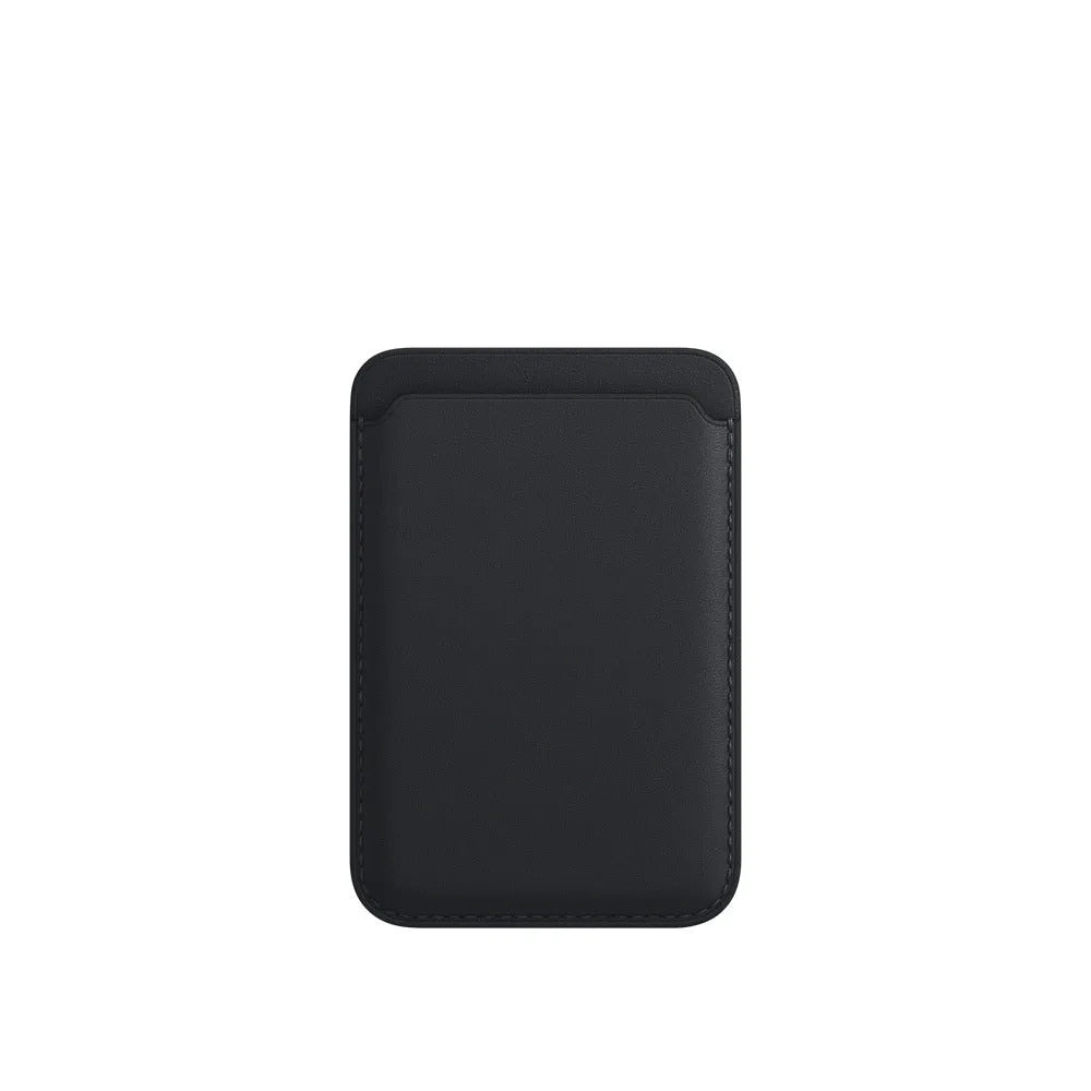 iPhone case with magnetic card holder in PU leather showing black, brown, dark blue, and orange colour options