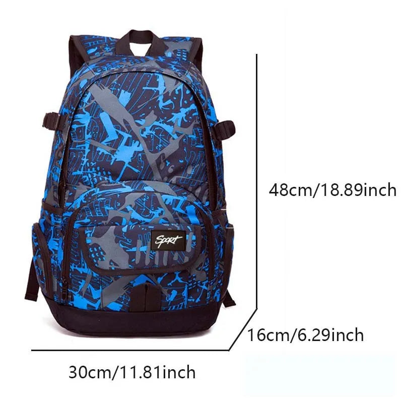 Classic red or blue nylon backpack with large main compartment for school and travel