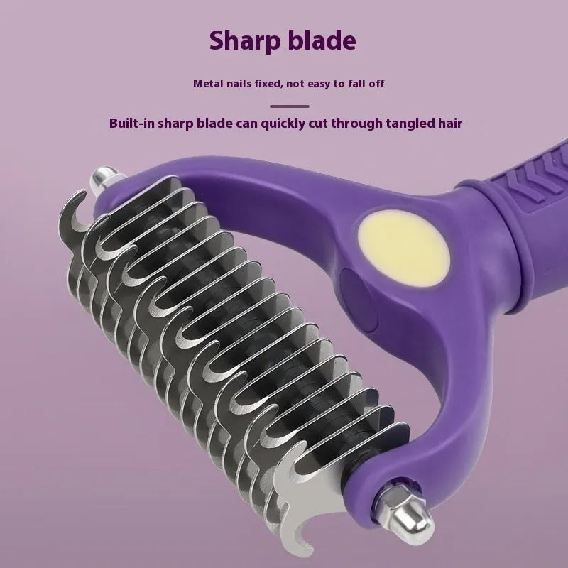 Purple double-sided plastic pet grooming comb for dogs and cats