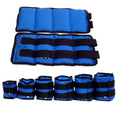 A pair of Oxford cloth legging sandbags for running and athletic training, showing weight options.