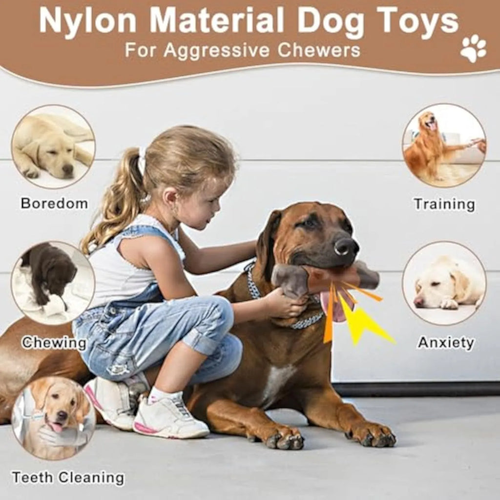 Large nylon dog chew toy with branch design and squeaker for aggressive chewers