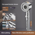 Silver chrome portable shower head with multiple spray mode settings