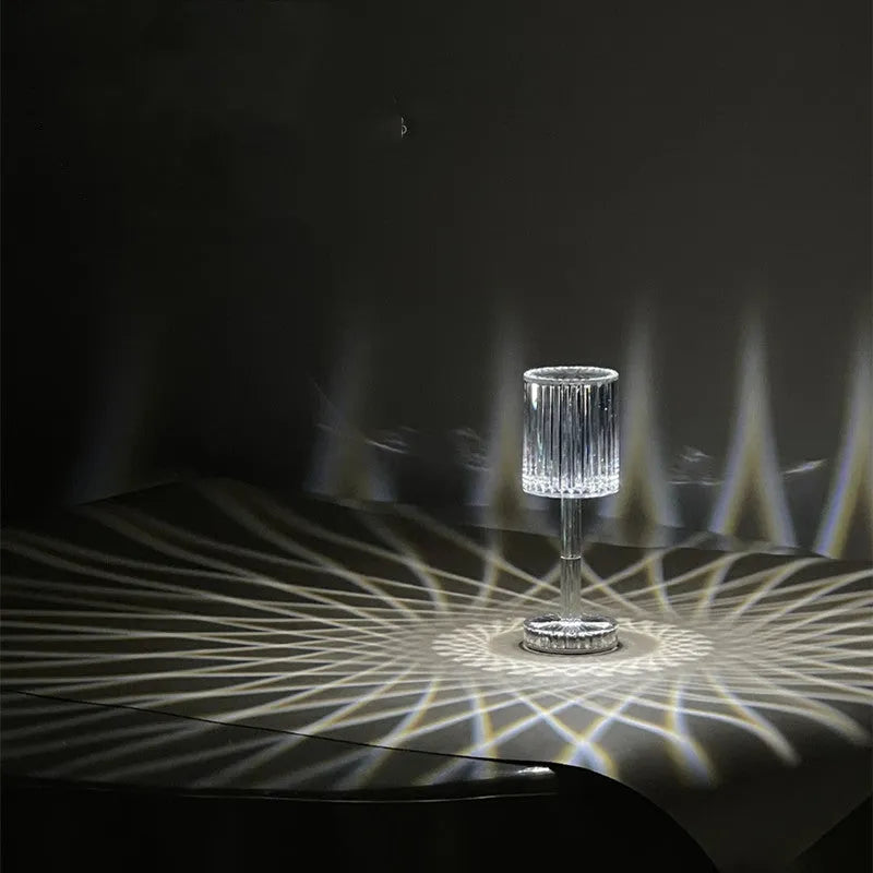 Transparent glass diamond crystal table lamp with USB rechargeable base and RGB remote control