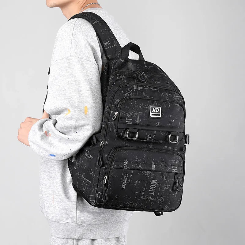 Large capacity nylon school backpack for girls in a choice of colours and patterns, showing ergonomic backplate.