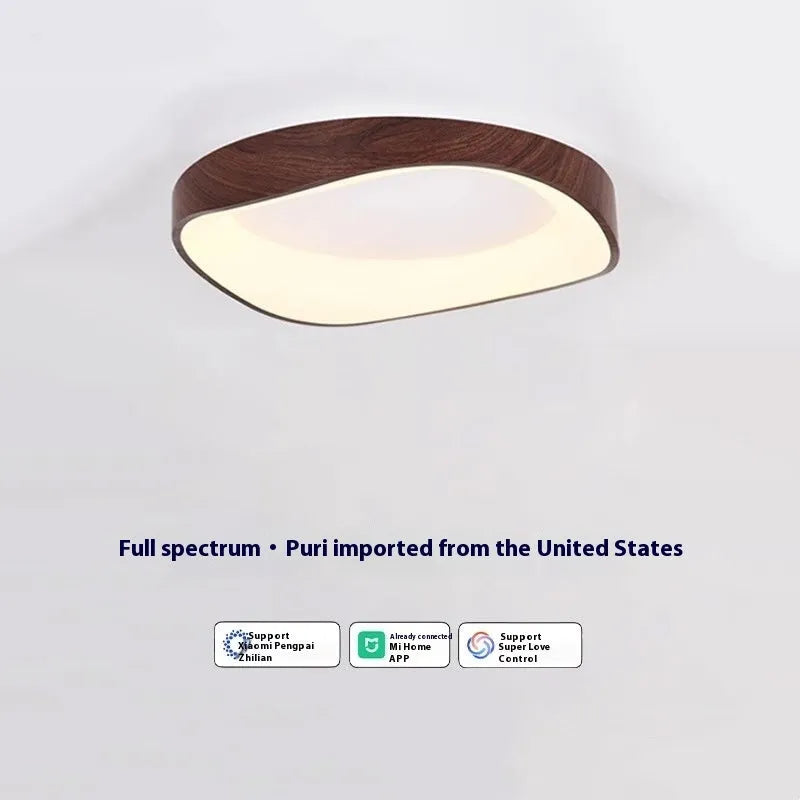 Mid-ancient full spectrum intelligent ceiling lamp in walnut colour for bedroom study use