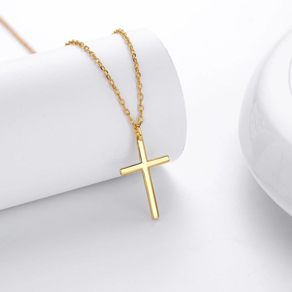 S925 sterling silver necklace with cross pendant on adjustable O-chain in gold, platinum, or rose gold finish