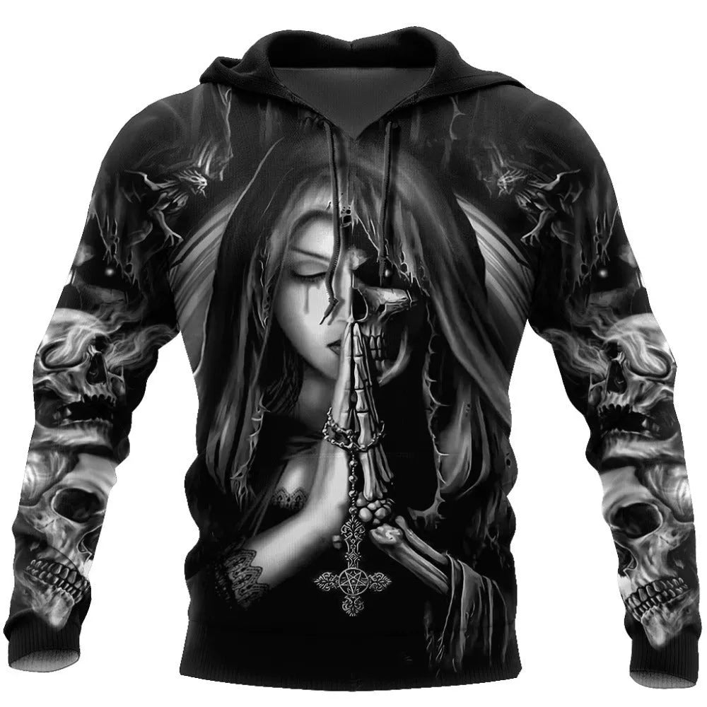 Halloween hooded sweatshirt with 3D anime skull design in available sizes S to 5XL