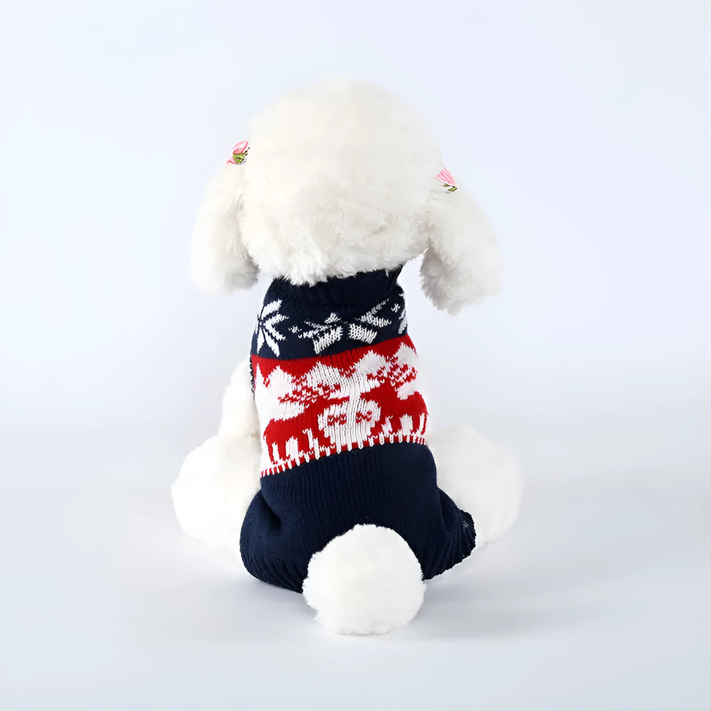 Navy blue knitted Christmas dog sweater with European style design on pet