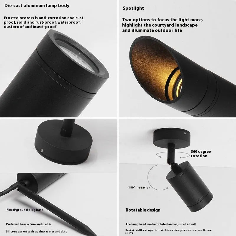 Outdoor aluminium ground lamp with IP65 rating for garden and pathway lighting