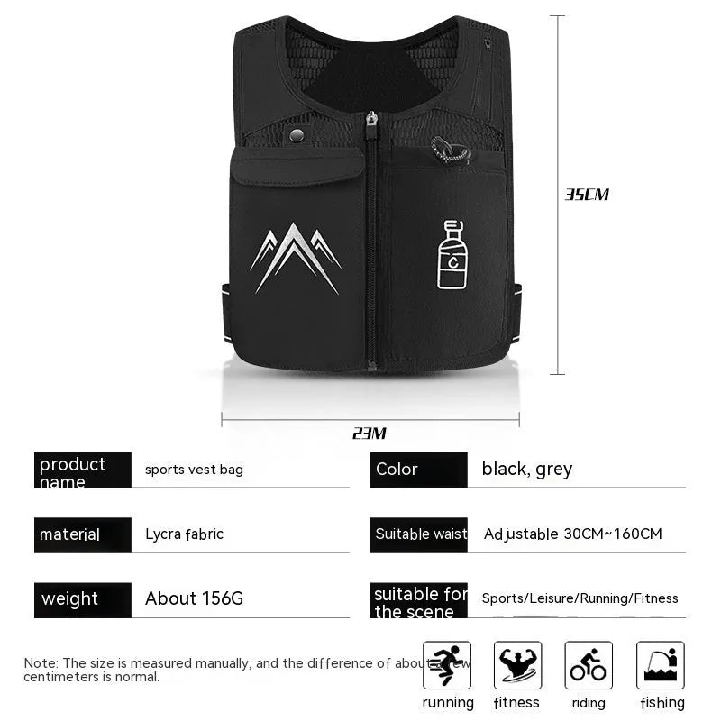 Sports running vest with integrated phone bag in breathable mesh fabric