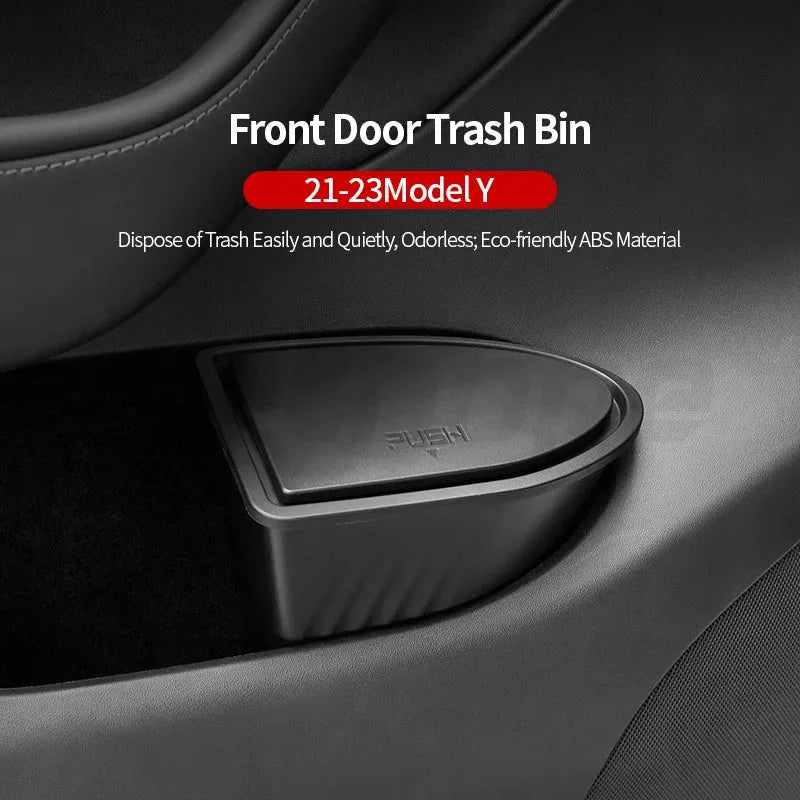 Black ABS plastic storage containers for Tesla Model Y door compartments, 25.5cm size
