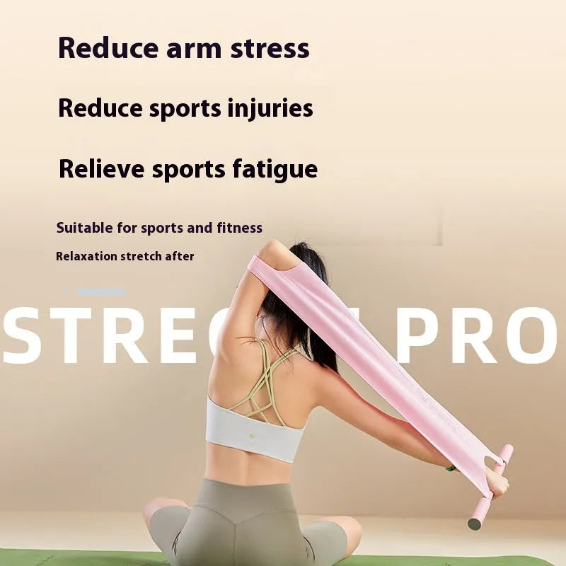 Grey or pink yoga stretching tool for shoulder back hip flexibility exercises