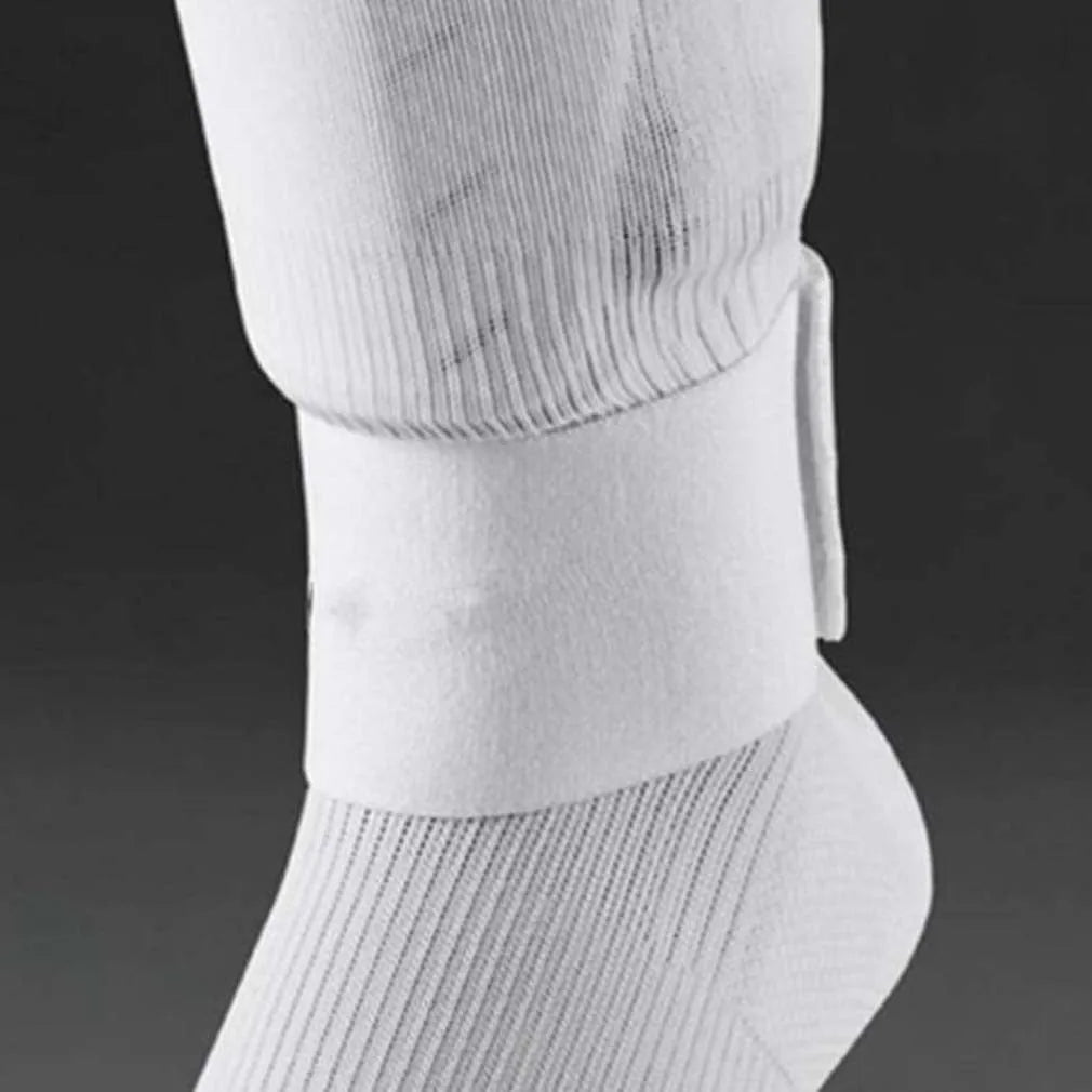 Elastic rubber shin guard strap for football and sports in red, blue, black, white colours.