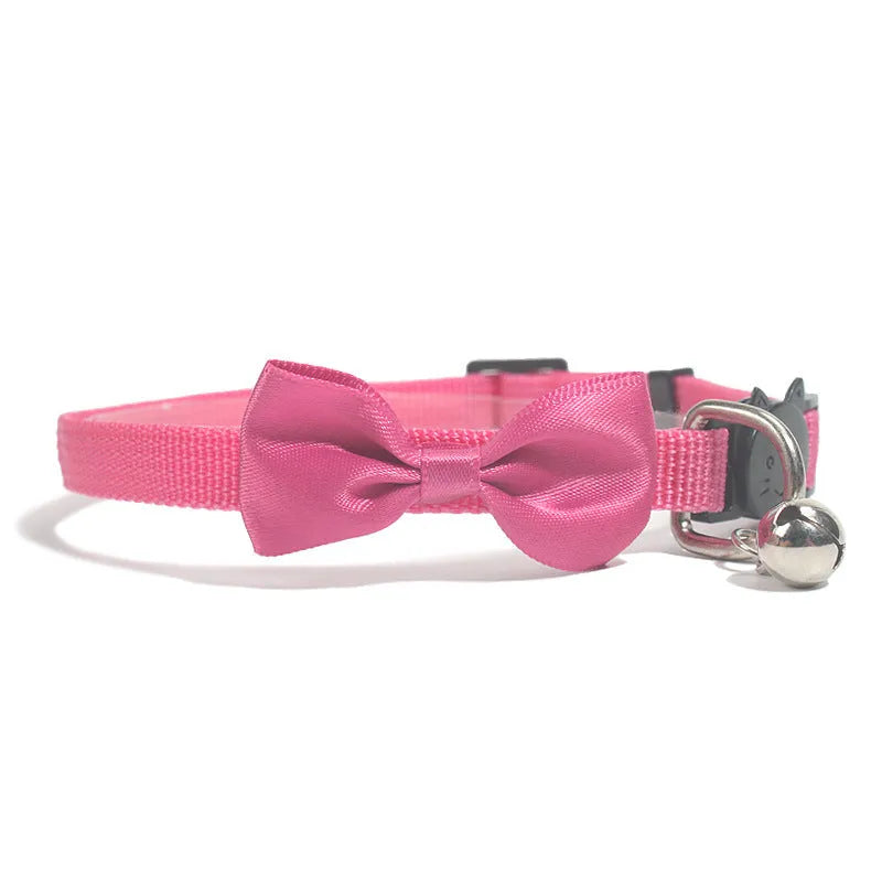 Adjustable nylon cat bow collar with bell in striped pattern, multiple colour options