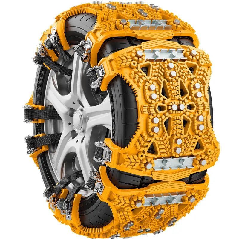 Universal car SUV tyre anti-skid chains with armoured steel plates in packaging with tools
