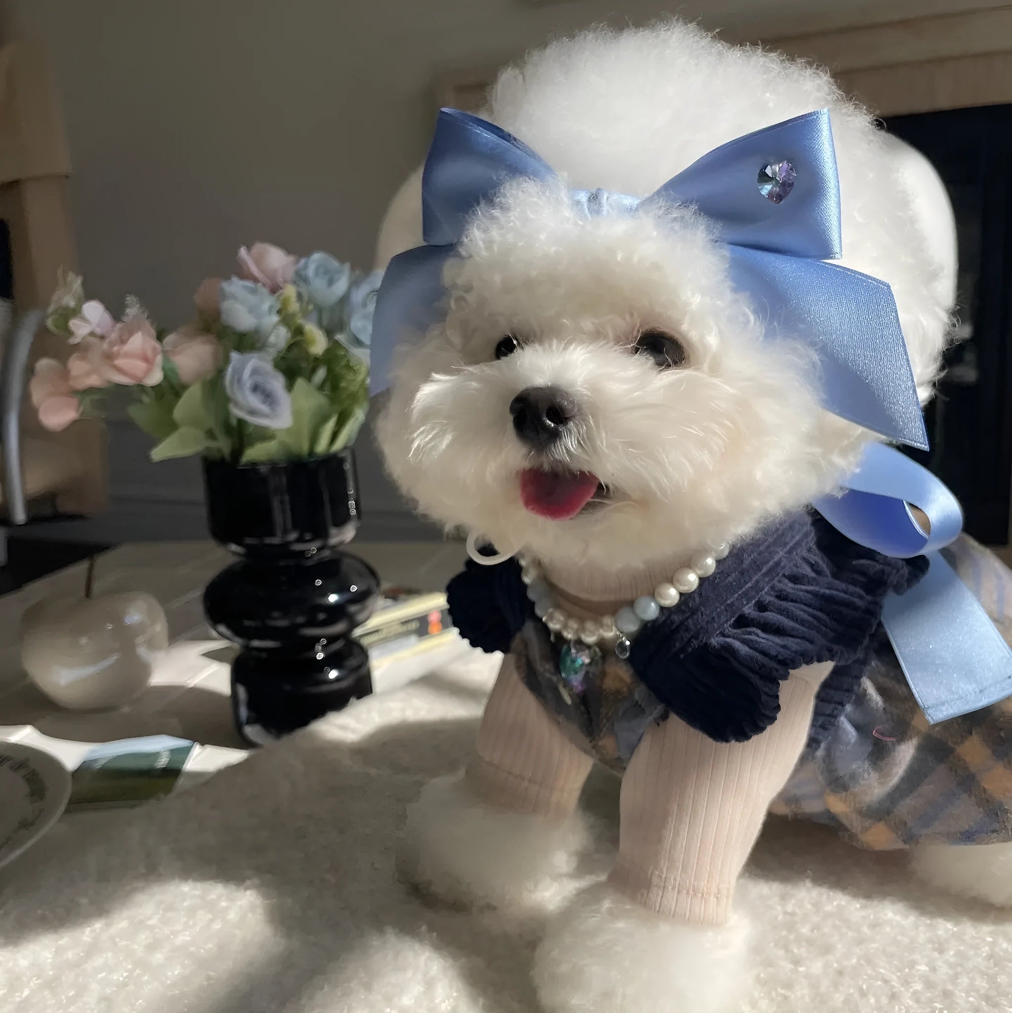 Princess style adjustable dog hair band with bow tension and jacquard polyester cotton ribbon