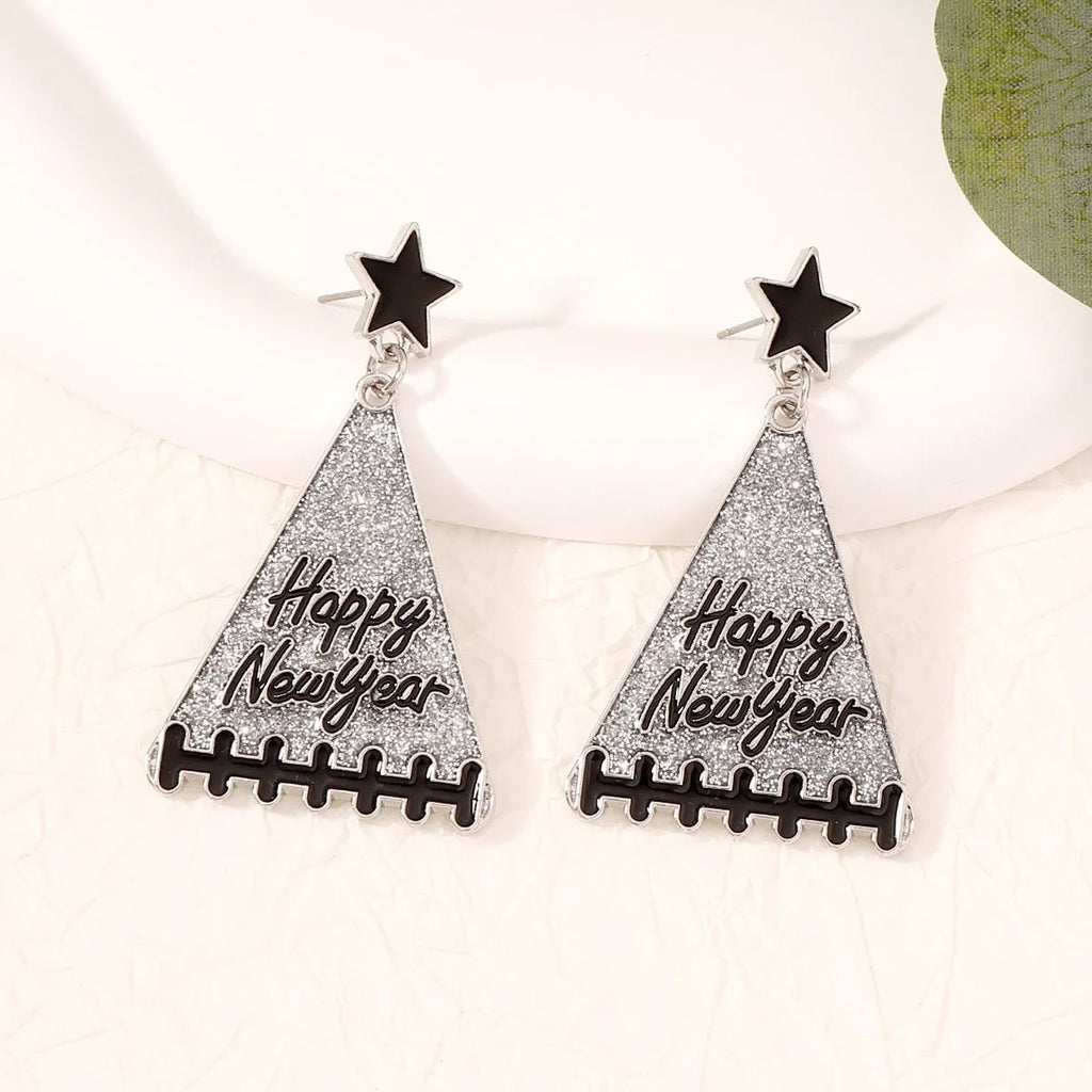 Pair of tree-shaped zinc alloy earrings in multiple colours including pink, green, gray, yellow and red