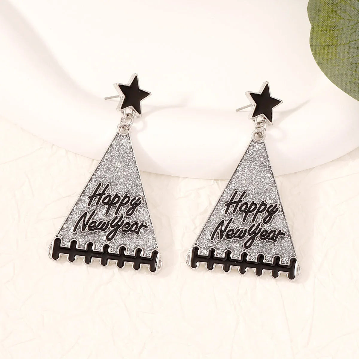 Pair of tree-shaped zinc alloy earrings in multiple colours including pink, green, gray, yellow and red