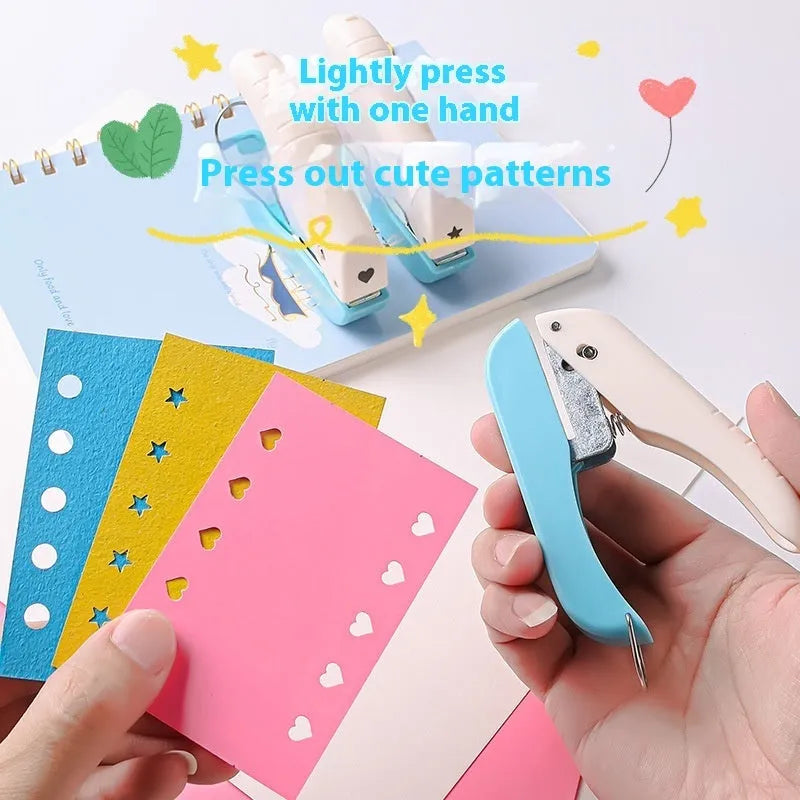 Small hand-held manual embossing punching machine with four pattern options for paper crafts