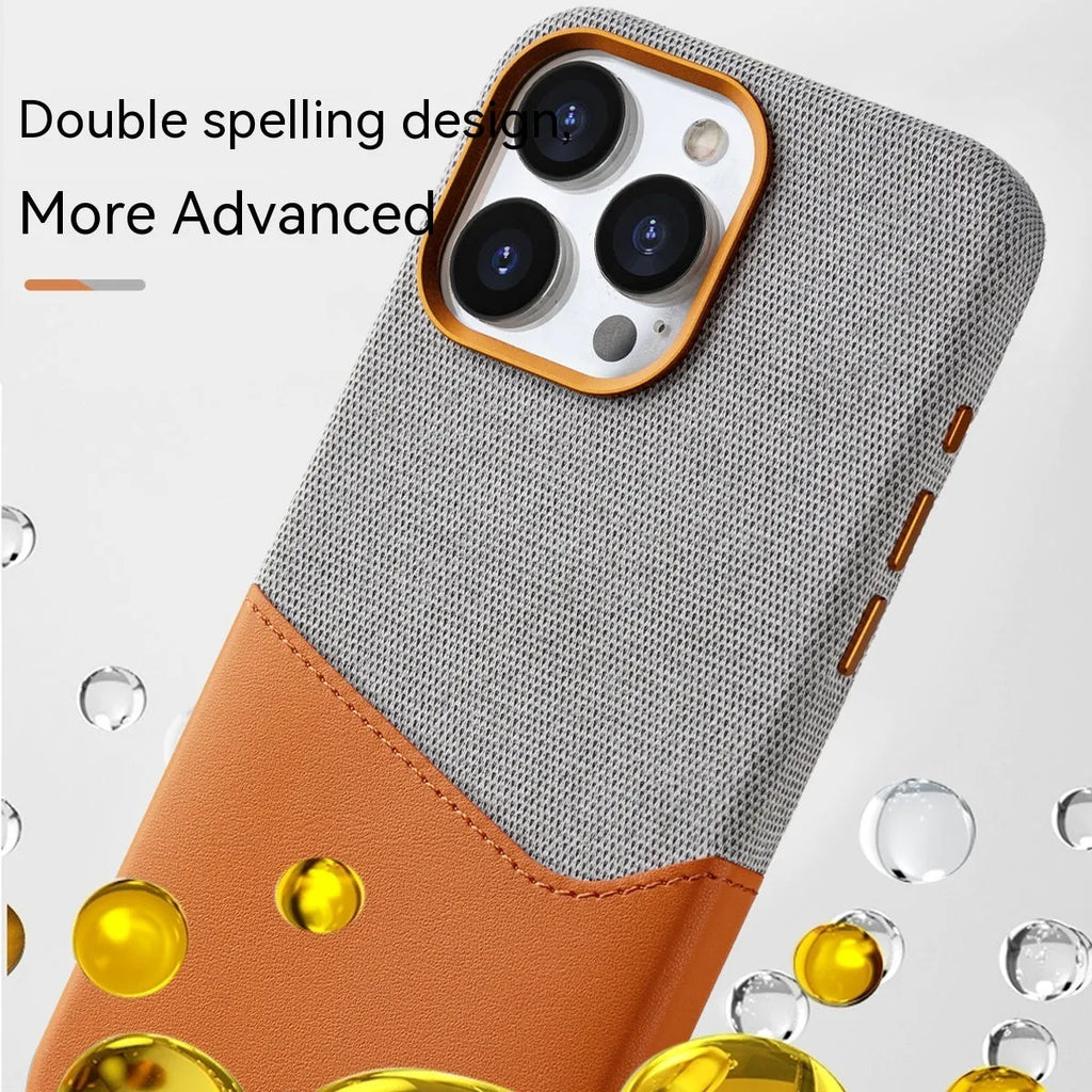 Leather magnetic card phone case for iPhone in black with colour-matching design and card slot visible