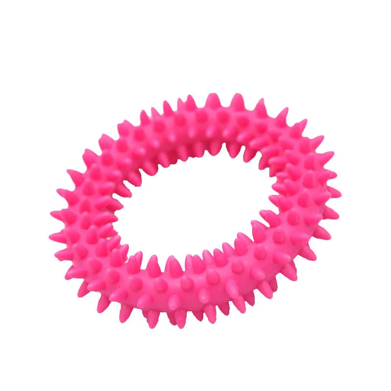 TPR spiky circle ring dog chew toy in selected colour, 9.5cm diameter