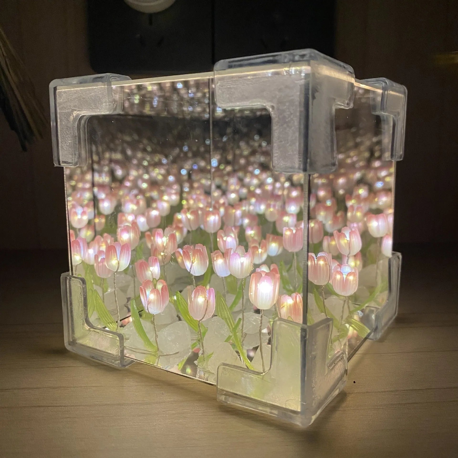 Handmade DIY tulip flower small night light kit with mirror finish and built-in battery, romantic gift decoration