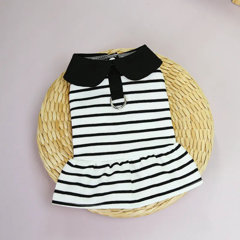Cotton pet t-shirt and skirt set with striped summer design for small animals