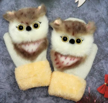 Cartoon animal autumn winter warm mittens 28cm red one size