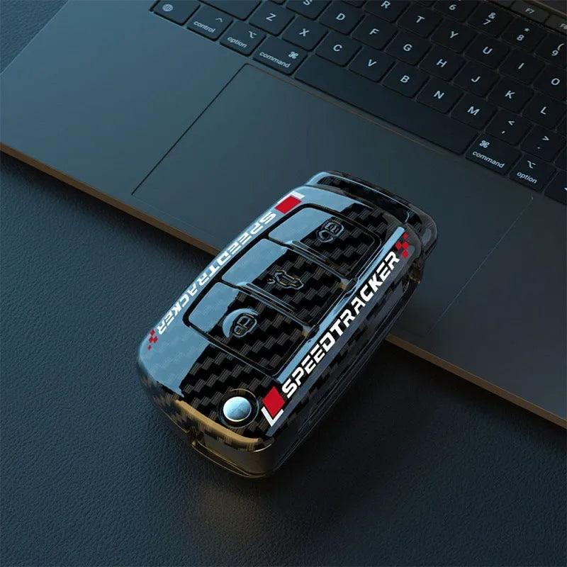 Carbon fibre style car key holder with mirror accessory in feilin material