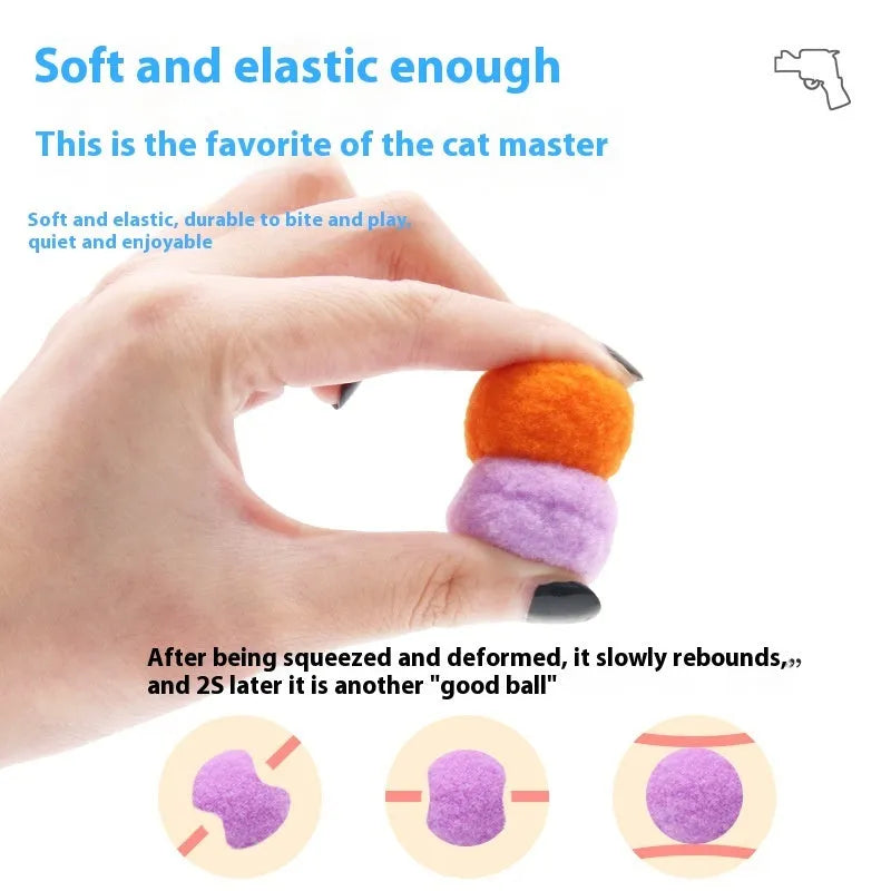 30cm pet toy launch gun with assortment of colourful 3cm plush yarn balls for dogs and cats