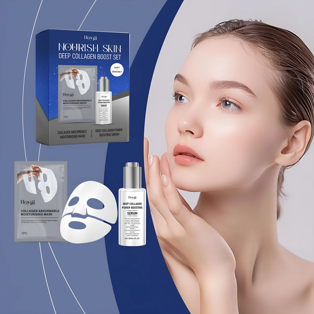 Collagen moisturising skincare set with facial mask and 30ml essence bottle for hydration treatment