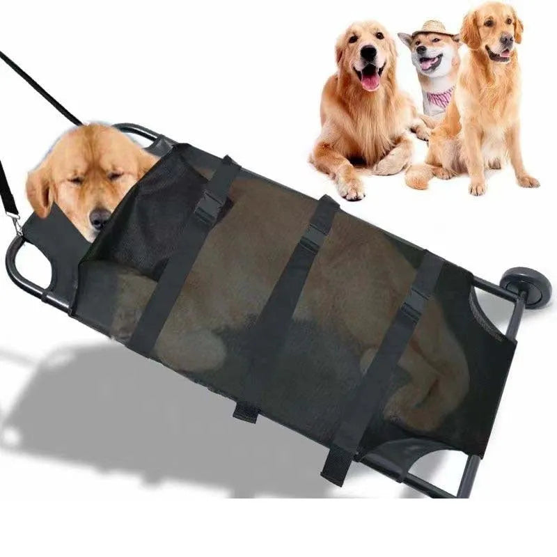 Large black foldable aluminium alloy pet stretcher with carry handles for emergency dog transport