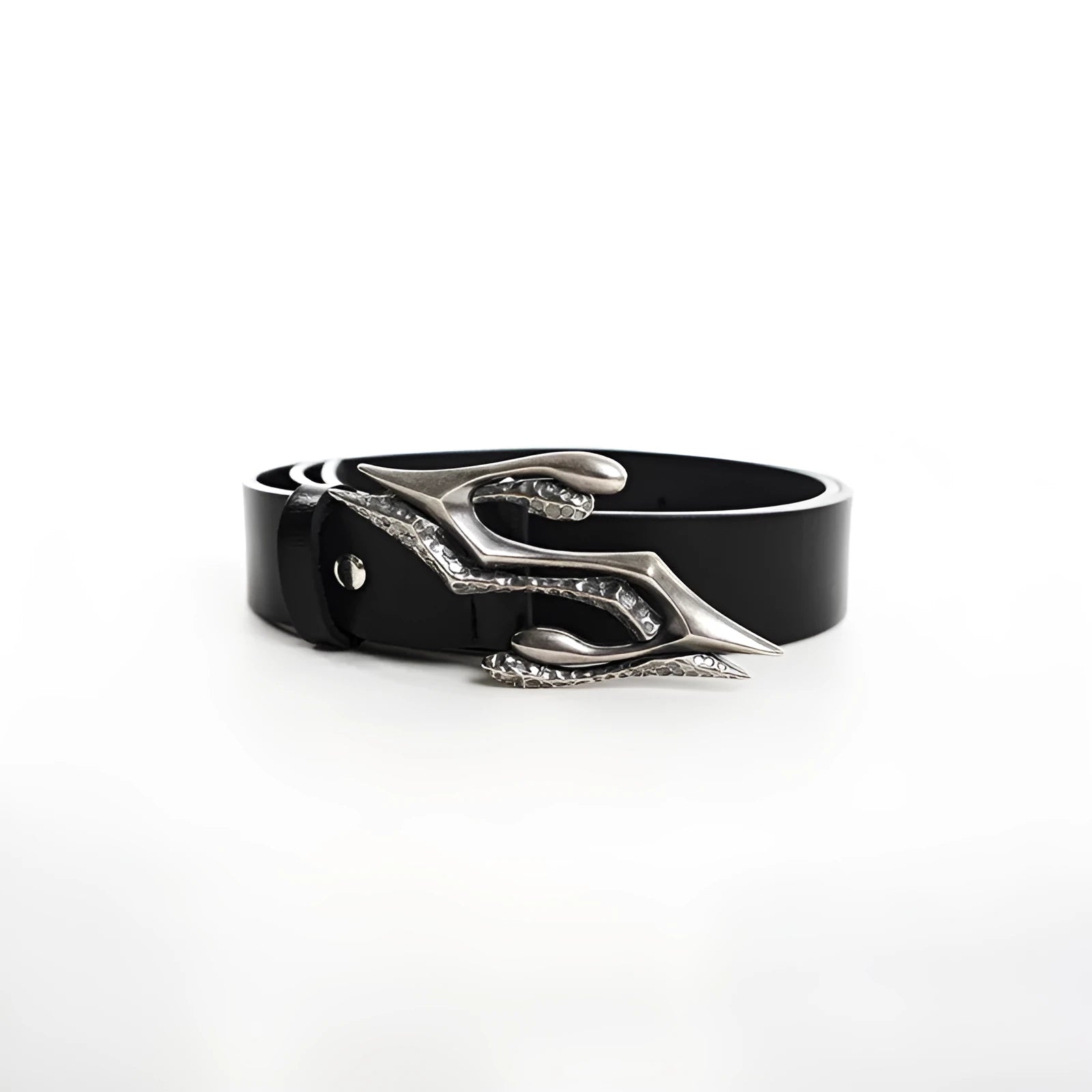 Black men's leather belt with two-layer cowhide construction and metal letter buckle, 110cm length