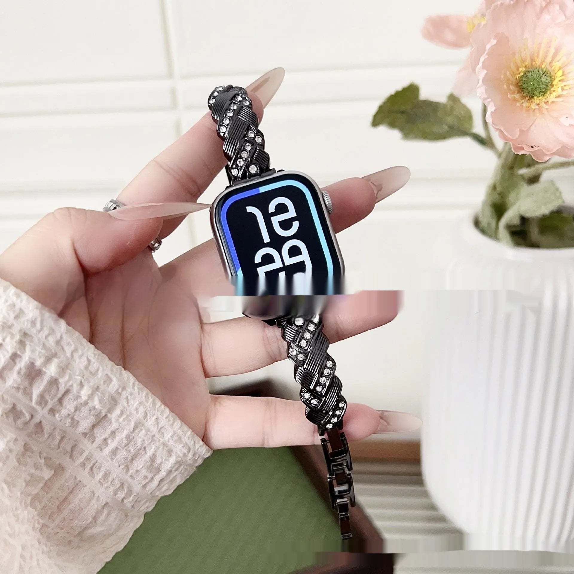 Zinc alloy metal Apple Watch strap showing silver, rose gold, gold, black, and starlight colour options