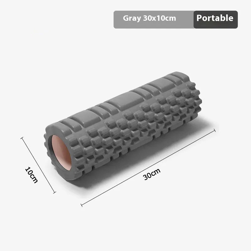 A black EVA foam roller for fitness and muscle recovery, shown next to a grey and pink version.