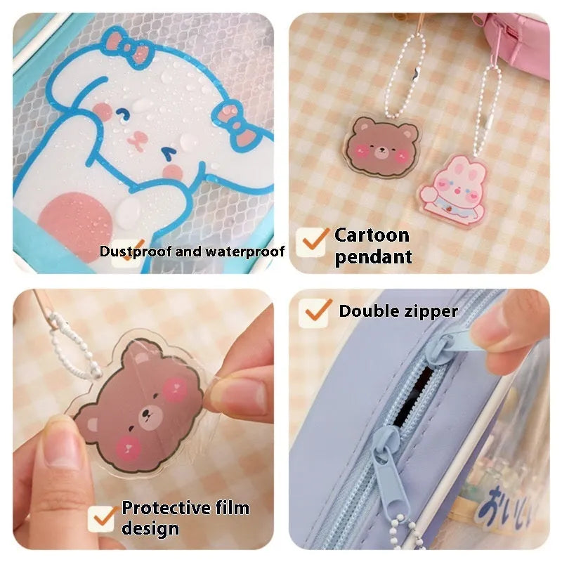 Transparent PVC pencil case with colourful cartoon character design