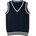 Women's V-neck knitted waistcoat sweater with striped stitching detail in acrylic fibre